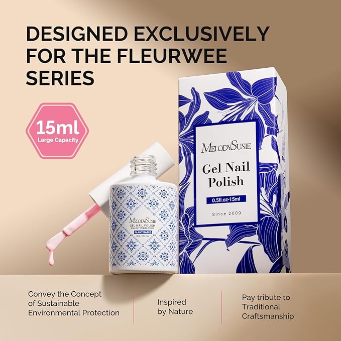 MelodySusie Fleurwee Plant Based Gel Nail Polish, Nail Polish Hema Free 21 Non Toxic Long Lasting No Chip Finger Toe Nail Art Manicure Salon DIY at Home Gifts for Women Bud Pinkish-White P53