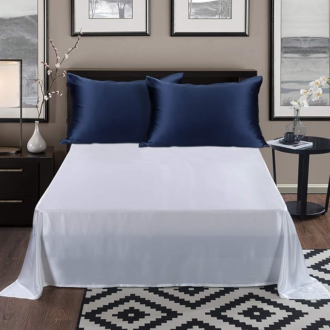 Alaska Bear Silk Pillowcase Standard Size Gift Set for Skin and Hair Care Beauty Sleep 100 Percent Organic Mulberry Pillow Slip Case(1pc, Navy)