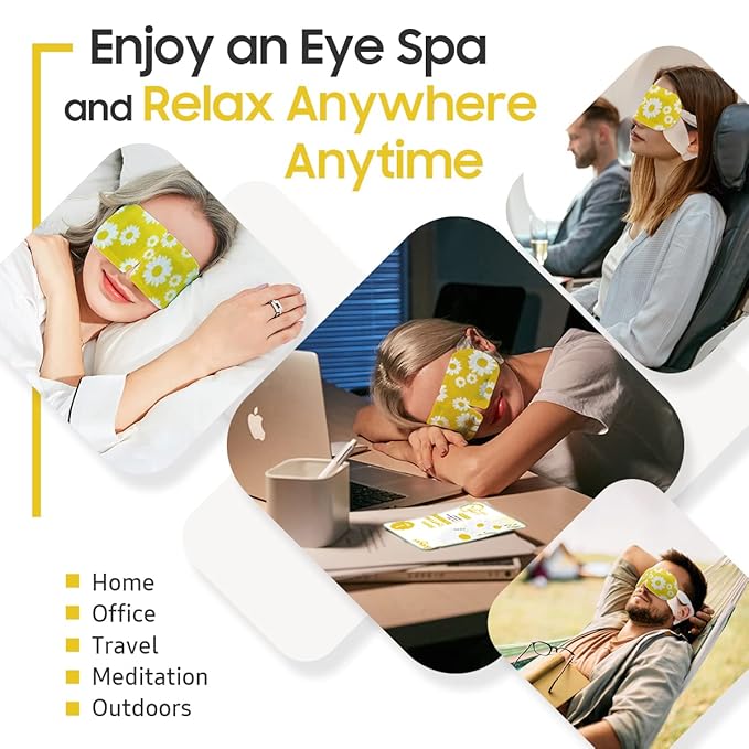 BeHoomi 20 Packs Steam Eye Mask, Heated Eye Mask Warm Compress for Eyes, Disposable Self Heating Steam Mask Sleep, Spa, Travel Essentials & Relaxation Gifts for Women, Stocking Stuffers (Chamomile)