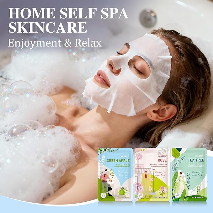 54 Pack Bulk Sheet Face Masks Skincare, Hydrating and Moisturizing Face Mask for All Skin Types, Collagen Facial Masks for Skin Care, Valentines Day Gifts, Mothers Day Gifts for Mom (9 Types x 6 Pcs)
