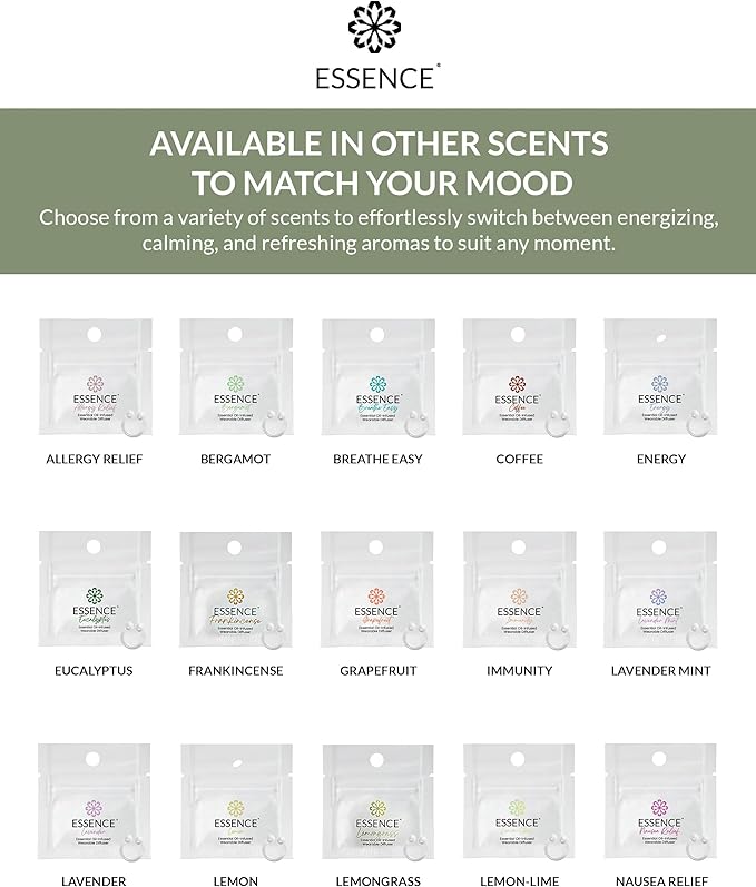 Essence Wearable Aromatherapy Nasal Diffuser – Lemongrass Essential Oil Nose Ring Silicone Inhaler for Stress & Mood Support - Made in USA & Travel-Friendly