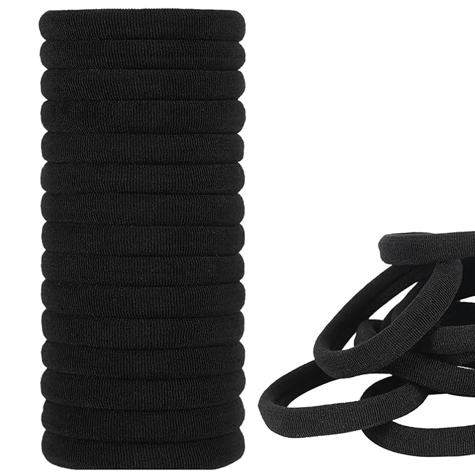 60 Pcs 2 Inch Black No Damage Hair Ties for Women Thick Hair, Large Soft Seamless Nylon Fabric Elastic Hair Ties Ponytail Hair Holders Hair Elastics Hair Band for Women