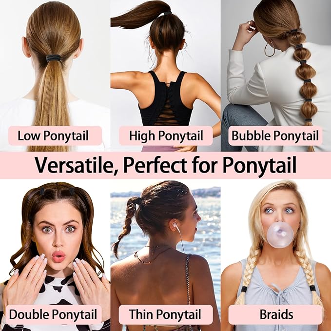 Elastic Hair Ties for Women, Girls & Kids 240 Bulk Pack, 4MM Ponytail Holders for Thick, Medium, Thin, Fine and Short Hair Rubber Bands Colorful Hair Accessories (40 Assorted Colors)