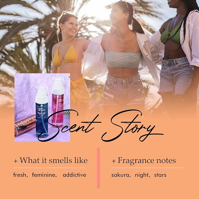 AQUA BLANCE Body Spray for Women, Fragrance Mist Gift Set, Pack of 3, Each 3.4 Fl Oz, Total 10.2 Fl Oz, Cherry Blossoms, Stars, Night