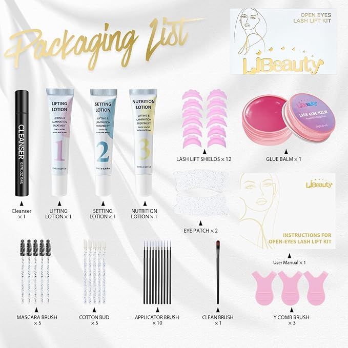Libeauty Lash Lift Kit, Eyelash Perm with Open Eyes, Upgrade Brow Lamination and Eyelash Lifting 2-in-1 Kit, Lash Lift Glue Balm Inclueded, Easy to Use, Detailed Instruction