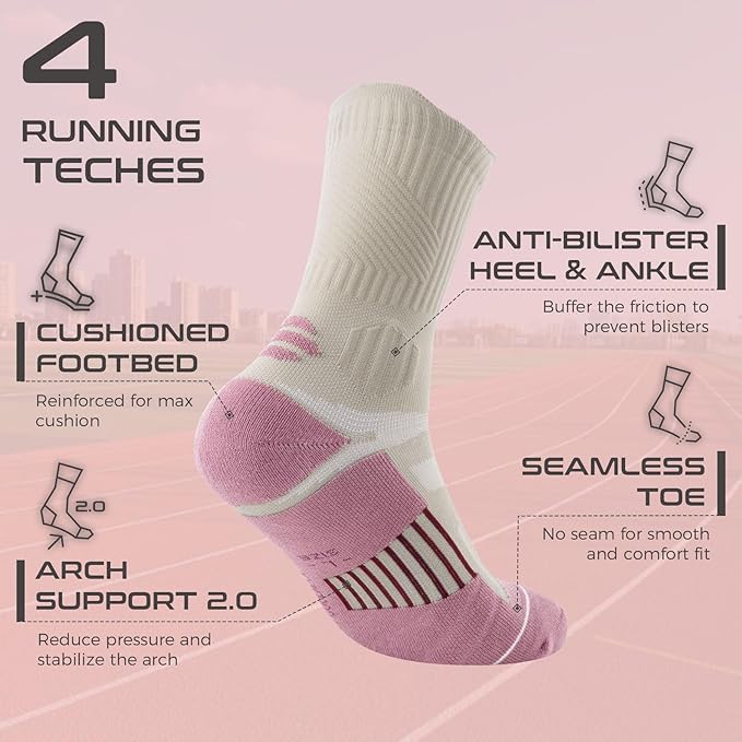 Coolmax Compression Running Socks for Women 3 Pairs, Anti-Blister Moisture Wicking Boot Crew Cushion Athletic Workout Socks