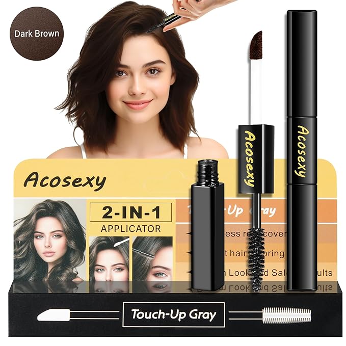 New Cover Touch Up Gray Brush-in Wand,Quick Cover Root Touch Up Rescue, Mascara Natural Water-Resistant Temporary Gray Concealer Cover Up Brush for Hair Mustache & Beard (Dark Brown, 1 Pack)
