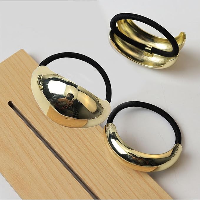 Gold Hair Ties,Metal Hair Ties for Thick Hair, Gold Hair Accessories Non-Damage metal hair ties no break 3PCS
