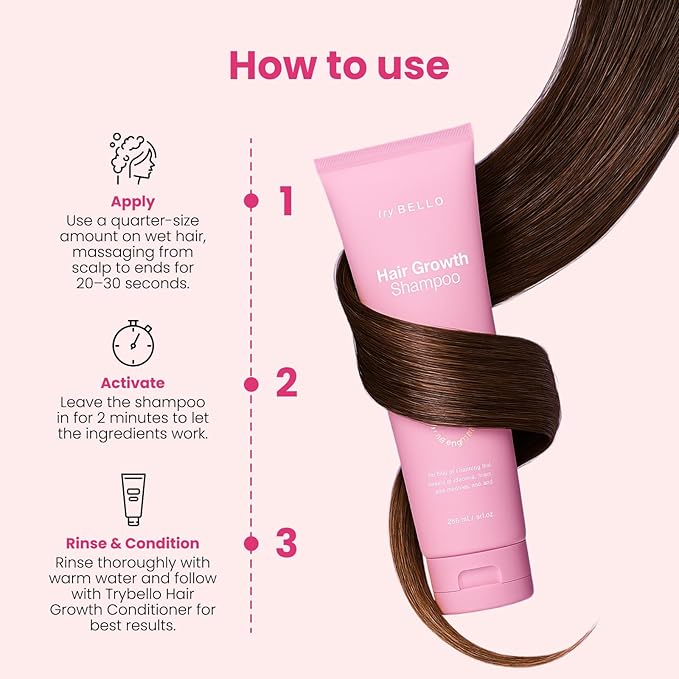 Trybello Hair Growth Shampoo | Natural Hair Thickening & Scalp Detox | Sulfate Free, Vegan, Anti-Hair Fall Formula | Caffeine, Aloe Vera, Turmeric, Urucum Extract | For All Hair Types