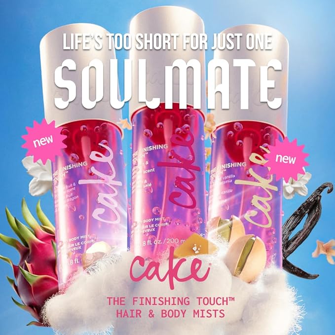 Cake Beauty Hair & Body Mist, The Finishing Touch - Pistachio & Salted Caramel Scent - Infused with Vitamin E & Argan Oil - For All Skin & Hair Types - 6.8 Fl Oz / 200 mL