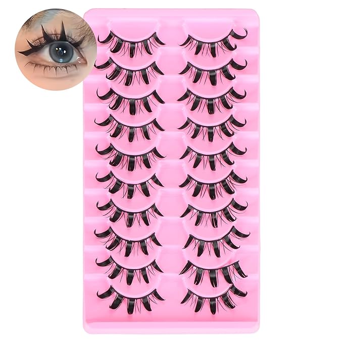 outopen 10 Pairs Doll Manga Lashes Japanese Lashes Spiky Anime Manhua Lash Wet Look Manga Eyelashes Cosplay Makeup False Eyelashes(Wet Doll Eye 10-16 MM)