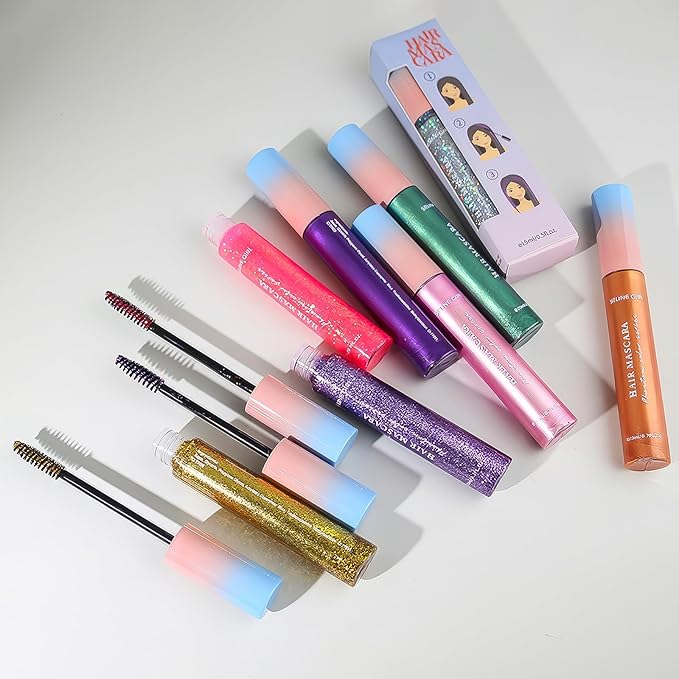 Eshioh Temporary Hair Mascara, 8 Vibrant Colors Temporary Hair Color Dye, Safe Green Formula Hair Mascara, Hair Color for Parties, Halloween, Birthdays, Hair Chalk for Women #green