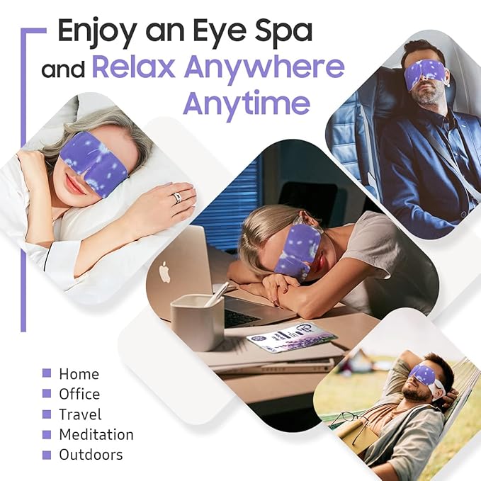 BeHoomi 20 Packs Steam Eye Mask, Heated Eye Mask Warm Compress for Eyes, Disposable Self Heating Steam Mask Sleep, Spa, Travel Essentials & Relaxation Gifts for Women, Stocking Stuffers (Lavender)