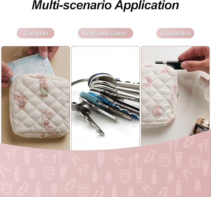 Small Makeup Bag for Purse,Quilted Cosmetic Pouch, Mini Make up Bags with Compartments Inside, Cute Cosmetic Organizer for Women, Travel Toiletry Bag