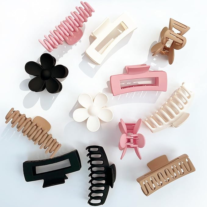 Large Hair Claw Clips, 12 Pack Flower Hair Clips for Thick Hair, Big Square Matte Strong hold for Thin Hair, 3 Styles Claw Hair Clips for Thick Hair