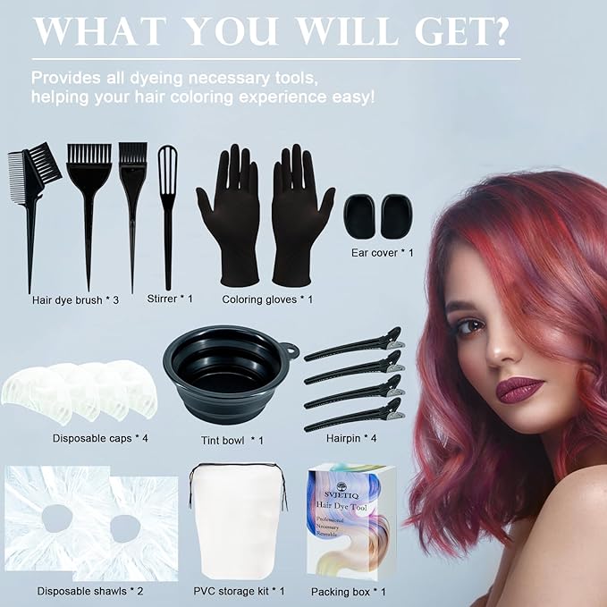 Svjetiq 21Pcs Hair Dye Kit Professional Hair Coloring Products with Hair Dye Brush, 350ml Hair Color Bowl, Hair Clips, Applicator, Earcover for Salon Bleaching & Hair Coloring at Home