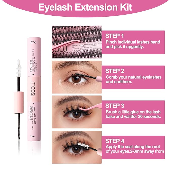 ISOOLU Fairy Lash Clusters Manga Individual Lashes C Curl Wispy Eyelash Clusters WideSpan Eyelash Extension Kit with Lash Bond and Seal Wet-Look Spiky Cluster Lashes (Fairy Lash)