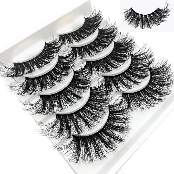 outopen 3D Mink Lashes Natural Wispy False Eyelashes 13mm Fluffy Long Eye Lashes Eye Makeup Tools 5 Pairs Pack(Q7 | 13MM)