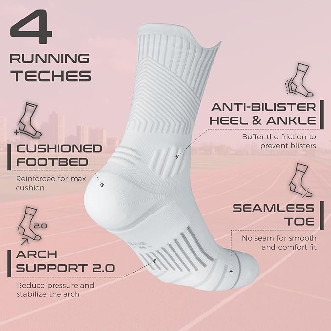 Coolmax Compression Running Socks for Women 3 Pairs, Anti-Blister Moisture Wicking Boot Crew Cushion Athletic Workout Socks