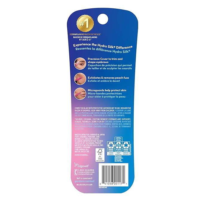 Schick Hydro Silk Touch-Up Dermaplaning Tool with Precision Cover, 3ct | Dermaplane Razor, Face Razors for Women, Peach Fuzz Remover