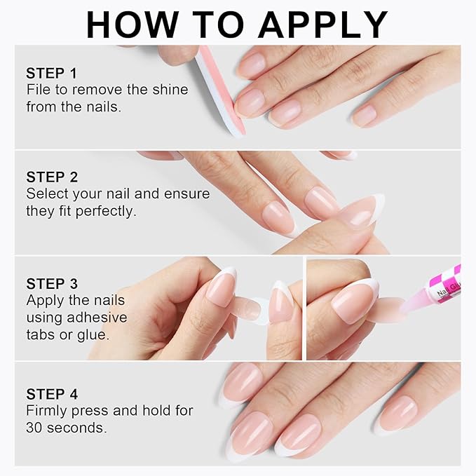 OIFEN White Press on Almond Nails Short 16 Sizes Glossy Gel Fake Nails with Glue & Stick