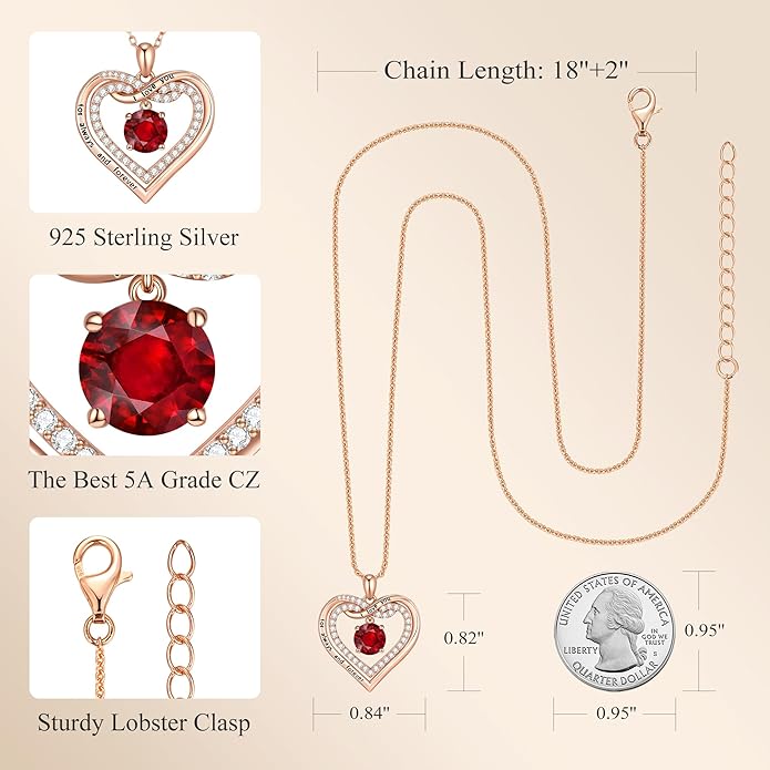G&GEMSJEW Infinity Heart Birthstone Necklaces for Women, 925 Sterling Silver Jewelry, Pendant Heart Necklaces Birthday Anniversary Christmas Gift for Women Wife Mom Girlfriend Lady