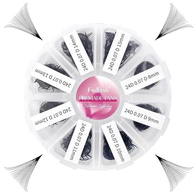 FADLASH 1000 Fans 24D Premade Volume Eyelash Extensions Mixed Tray Premade Fans Eyelash Extensions D Curl Premade Lash Fans Pointed Handmade Promade Loose Fans Thin Base (24D-0.07D,8-15mm)