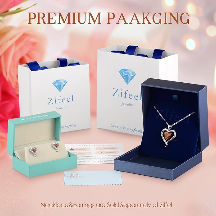 Zifeel Earrings for Women, S925 Sterling Silver Rose Gold Birthstone Heart Studs Earring for Girlfriend Wife, Anniversary Birthday Christmas Valentines Mothers Day Gifts Jewelry for Women Wife Her Mom
