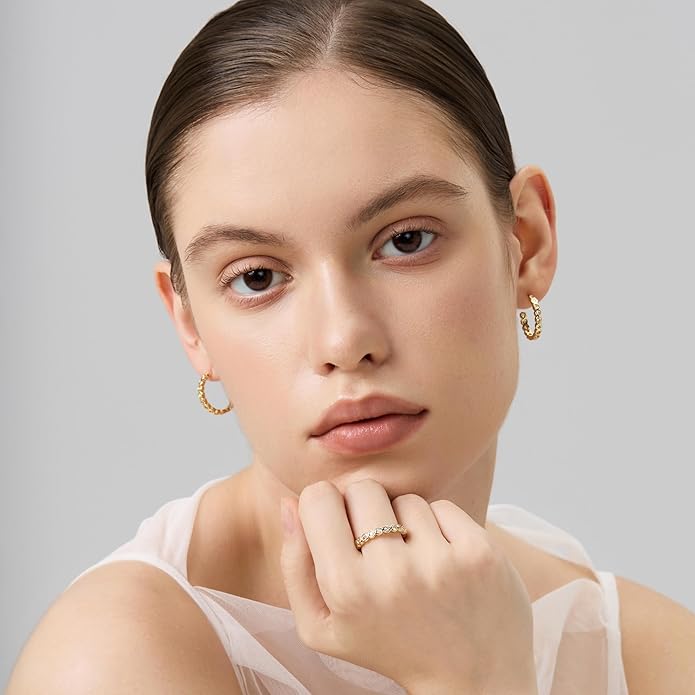 FRUMOS 925 Sterling Silver Huggie Earrings for Women 18K Gold Plated Hoop Earrings for Women Hypoallergenic Small Cubic Zirconia Huggie Earring