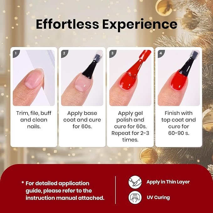 Beetles Gel Nail Polish Set - Valentines Holly Berries 6 Colors Gel Nail Kit with Sparkle Glitter Red Green Gold Silver Shades Holiday Nail Art Gift for Women Soak Off UV LED Nail Gel