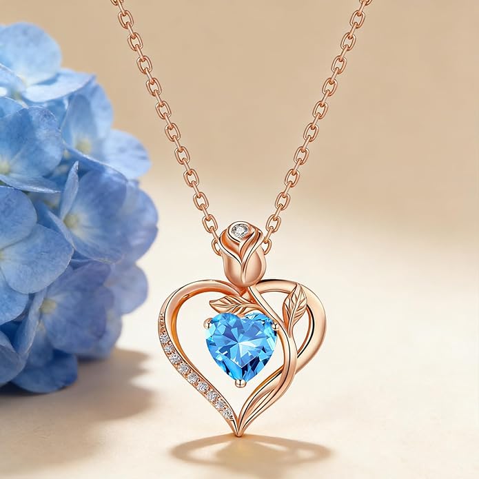 1.2CT Rose Heart Necklace Option of Moissanite or Lab-Grown Sapphire Ruby Emerald&More Necklace for Women Birthstone Girlfriend Necklace S925 Sterling Silver 18K White/Rose Gold Plated D Color VVS1 Gift for Wife Mother Daughter for Birthday Anniversary...
