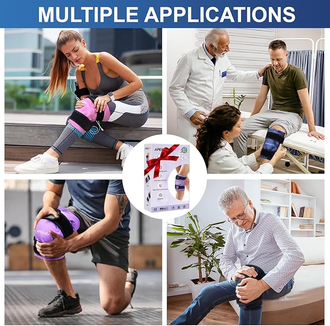APEXUP Ice Pack for Knee Pain Relief, Large Reusable Wrap After Surgery, Flexible Gel Cold Pack for Injuries, Pain Relief for Back, Shoulder, Elbow, Ankle and Leg (Navy Blue, L, 2PK)