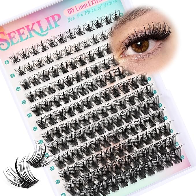 Lash Clusters Wispy Manga Lash Clusters C Curl Lightweight Spiky Doll Anime Eyelash Extensions 8-16MM Mixed 144Pcs Doe eyed Individual Lashes with Spikes for DIY at Home (Hibiscus)