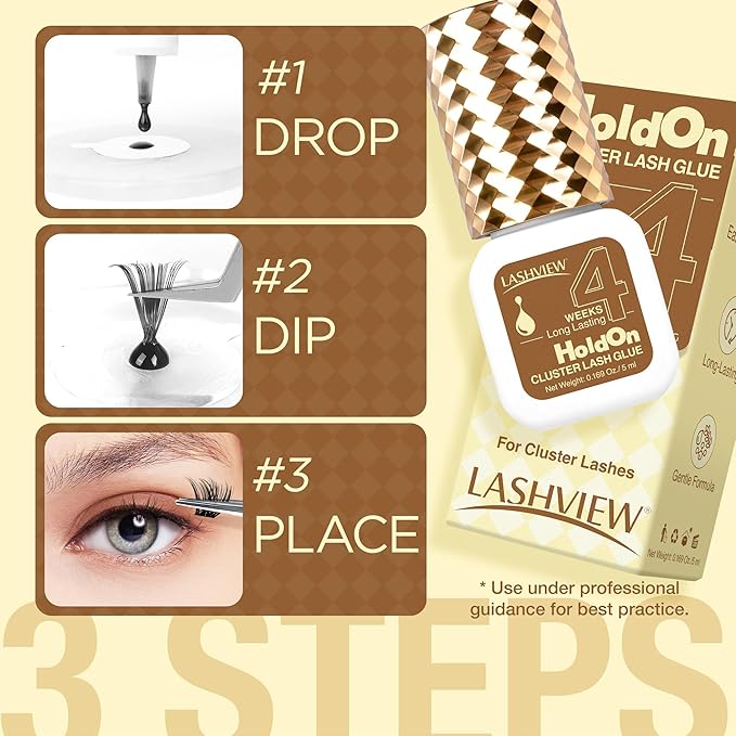 LASHVIEW Upgrade Sensitive Lash Cluster Glue,Strong Hold Cluster Lash Glue Long Lasting 4+ Weeks Waterproof & No Irritation Hypoallergenic Formaldehyde-Free for Open Eyes DIY or Professional (5ML)