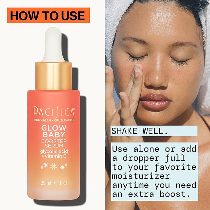 Pacifica Vitamin C Face Serum - Glow Baby Booster Facial Serum 2-PACk - Glycolic Acid - Dark Spot Corrector Anti Aging Brightening - Dermatologist Tested, Fragrance Free Clean Skin Care