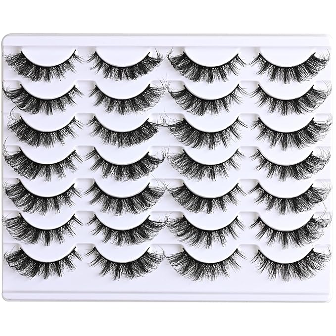 APCYUST Cat Eye Lashes Natural Fox Eyelash Wispy Russian Strip Eyelashes D Curl Fake Fairy Lash Strips Fluffy Spiky Cateye Lashes Wispies False Eyelash Foxy Look