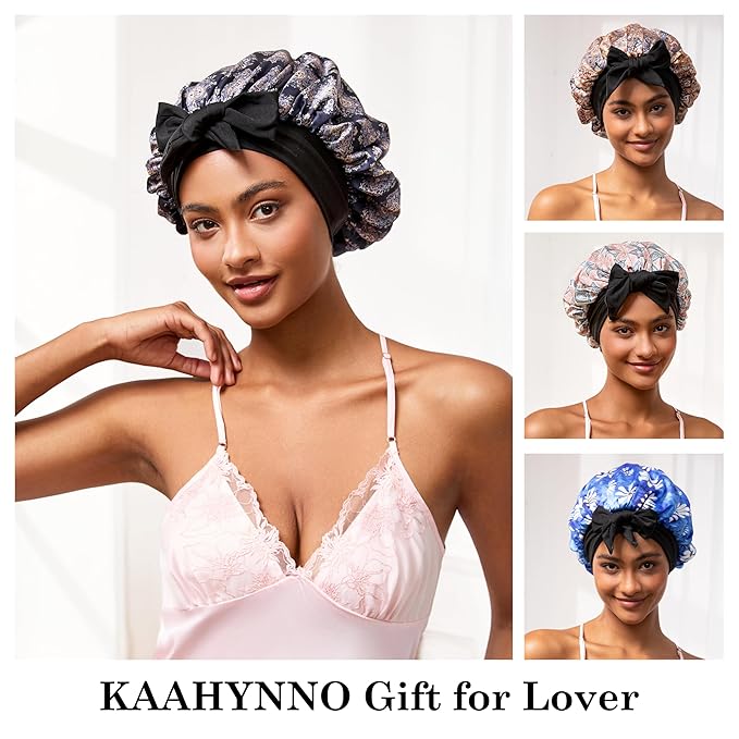 Tie Band Silk Satin Bonnet for Sleeping Hair: Women Sleep Night Wrap Cap for Straight Wavy Curly Coily Kinky Natural Hair Head - Bohemia