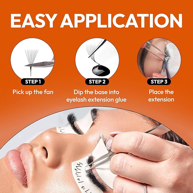 Eyesy Lash 448 Narrow Promade Fans - 10D 0.07mm Thickness D Curl 9-15mm Mixed Lengths - Mega Volume Eyelash Extension Long Stem Narrow Premade Lash Fans Fluffy Pre Made Eyelash Extension Trays