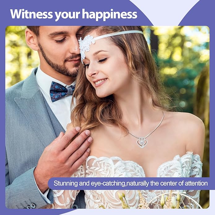 Yuelove Infinity Necklace for Women, 925 Sterling Silver Heart Necklace with 5A Zircon, White Gold Plated Adjustable Chain, Gift for Valentine's Day, Birthday, Anniversary for Wife, Girlfriend, Mom