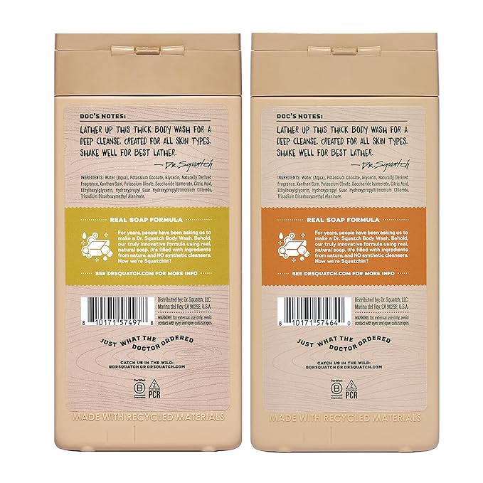 Dr. Squatch Natural Body Wash for Men - Non-Exfoliating - Mountain Meadow + Lumberjack Lodge (14 oz, 2 Pack)
