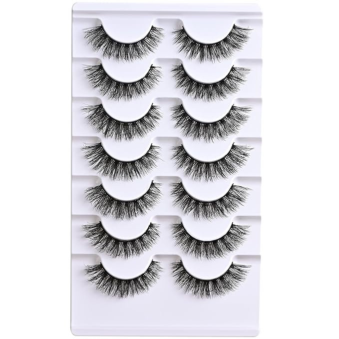 APCYUST Lashes Wispy False Eyelashes Natural Cat Eye Strip Lash Fluffy Fake Lashes Strips Mink Eyelash Natural Looking Cateye Demi Wispies Eye Lashes Pack 7 Pairs Short Full Pestañas Postizas Set