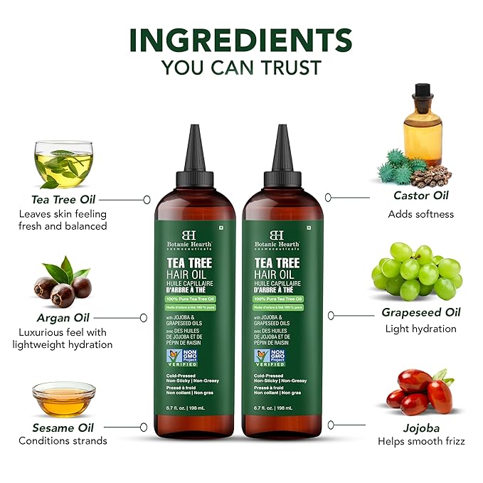 Botanic Hearth Hair Oil for Hair Growth & Hair Relaxer | Strengthening Dry, Frizzy, Damaged Hair & Scalp Treatment | Tea Tree Hair Oil – 6.7 Fl Oz (2 Pack)