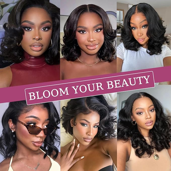 Human Hair Bundles 4 Bundles 10 Inch 12A Body Wave Bundles Human Hair 100% Unprocessed Brazilian Virgin Hair Weave Bundles Human Hair Natural Black Deals for Women (10/10/10/10 Inch, 4 Bundles)