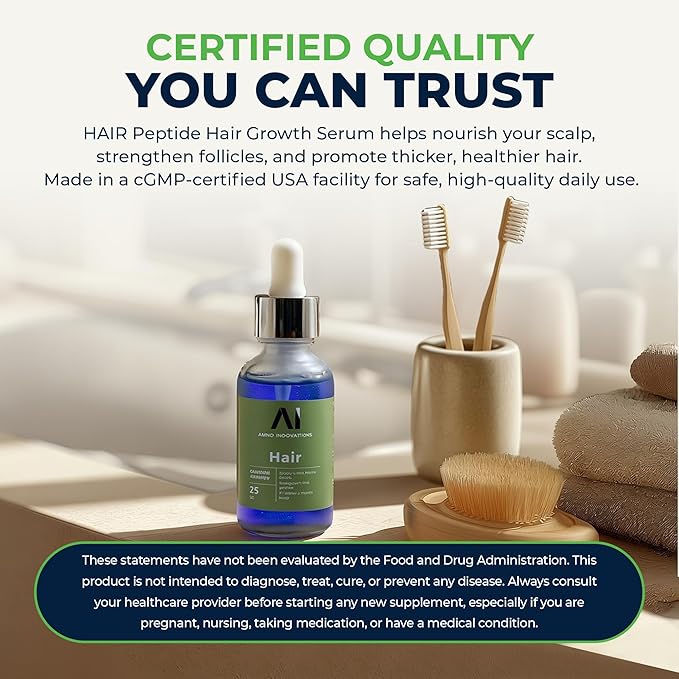 Amino Innovations Peptide Hair Serum for Hair Growth - Thicker, Fuller, and Stronger - with Copper Tripeptide-1, Zinc Thymulin & PTD-DBM - DMSO-Enhanced Formula for Scalp Health and Resilience