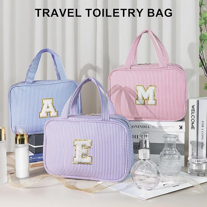 TOPEAST Travel Hanging Toiletry Bag, Personalized Initial Toiletry Pouch, Birthday Gifts for Women Mom Daughter Sister Friends, Cruise Essentials, Blue L