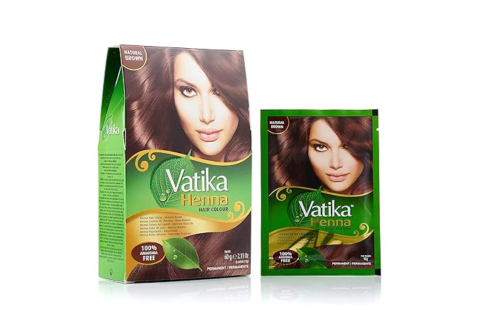 Vatika Naturals Permanent Hair Dye Natural Brown – Ammonia-Free With Natural Henna, Grey Coverage, Nourishing Herbal Blend, Long-Lasting Hair Color for Soft, Shiny Results – 6 Sachets X 10g