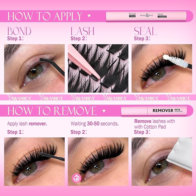 Yawamica Manga Lash Clusters Wispy Lash Extension Kit Spiky Fairy Eyelash Clusters Anime Cluster Eyelash Extensions Lashes Clusters Kit Build in Spikes with Lash Bond and Seal Remover DIY Lash at Home