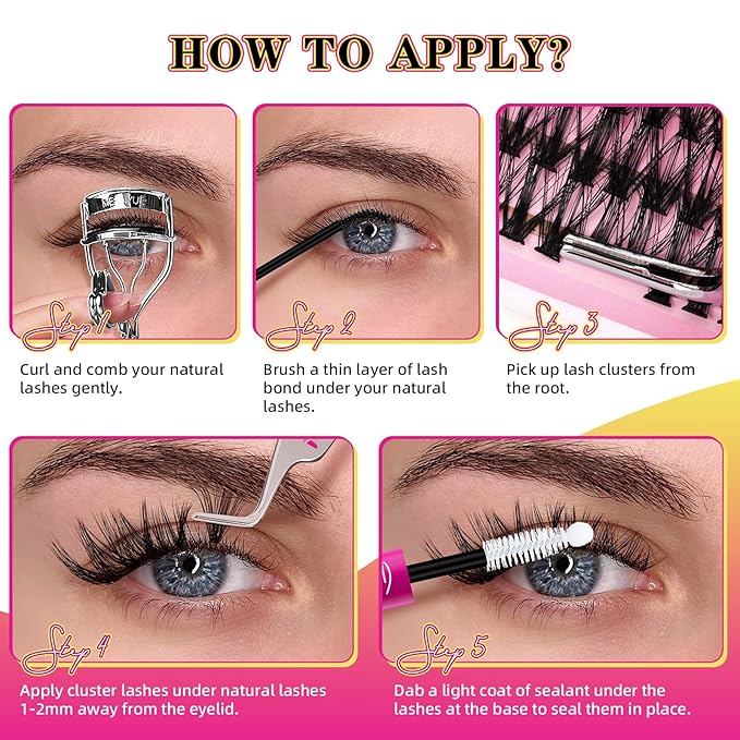 Lash Clusters 320PCS Individual Lashes D Curl Eyelash Clusters Mixed Length Cluster Eyelash Extensions Clusters Lashes with Thin Band Soft False Eyelashes DIY at Home(40D,D-Mix9-16mm)