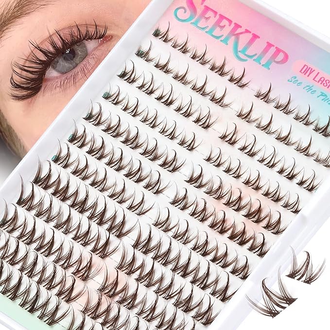 Lash Clusters Brown Manga Lash Clusters Spiky Doll Individual Lashes 120Pcs D Curl 8-16MM Dark Brown Doe Eyed Cluster Eyelash Extensions with Clear Band for DIY at Home (Narcissus-Brown)