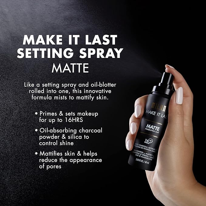 Milani Setting Spray + Primer, Make It Last Original - Natural Finish with Niacinamide for Hydration & Make It Last Matte- Oil Absorbing Charcoal Formula to Control Shine - 2 Pack